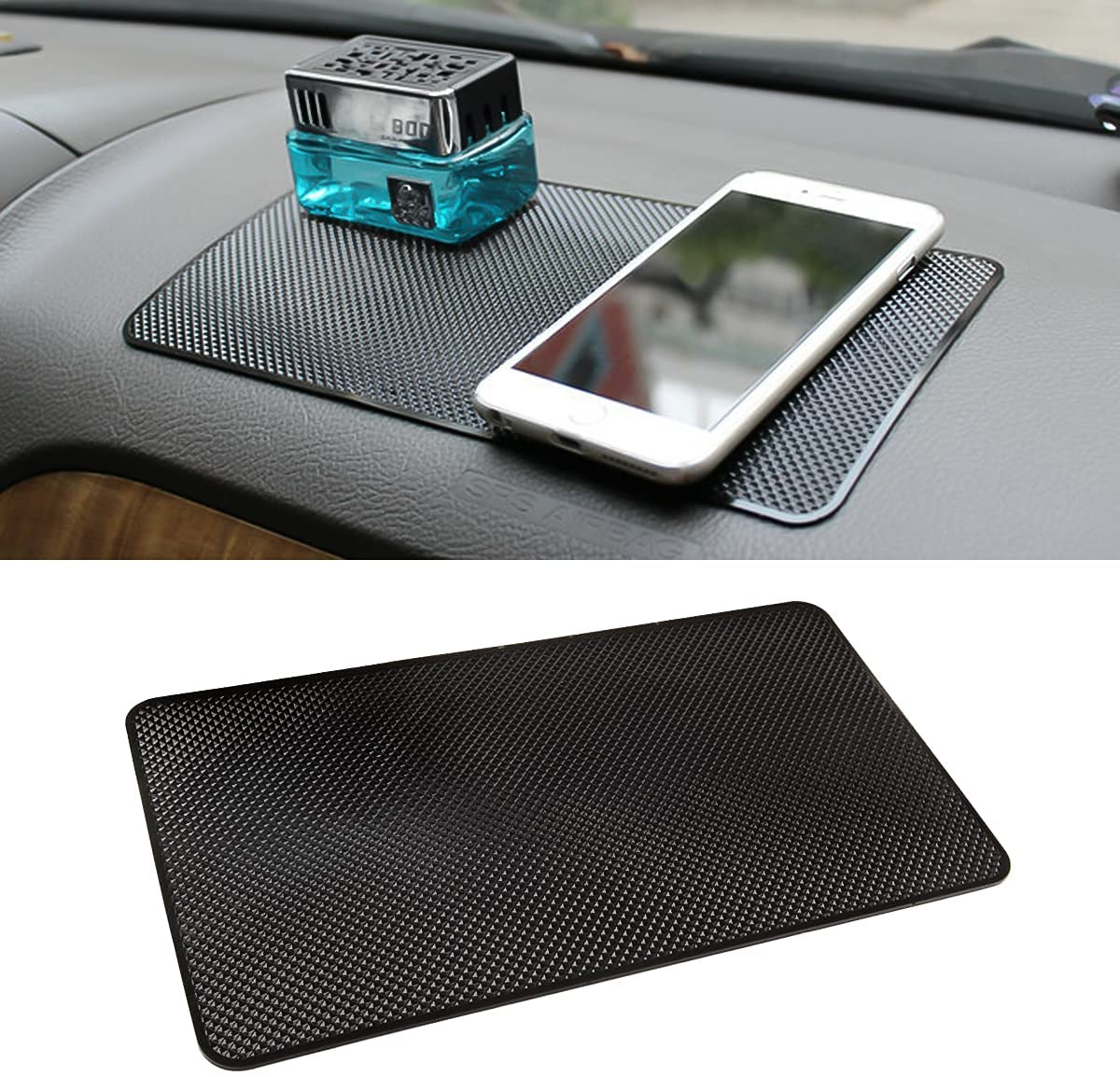 Car Dashboard Anti-Slip Rubber Pad, 10.6"X 5.9" Universal Non-Slip Car Magic Dashboard Sticky Adhesive Mat for Phones Sunglasses Keys Electronic Devices and More Use (Black/Dots)