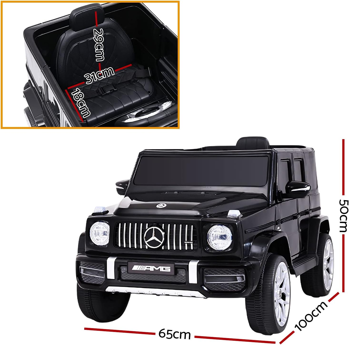 Rigo Kids Ride on Car SUV, AMG G63 Licensed Remote Control 12V Battery Horn Headlight Built-In Music 30Kg Capacity Safety Seat Belt Electric Cars for Toddlers Baby Walkers Little Tikes Kid Toy Black image number 6