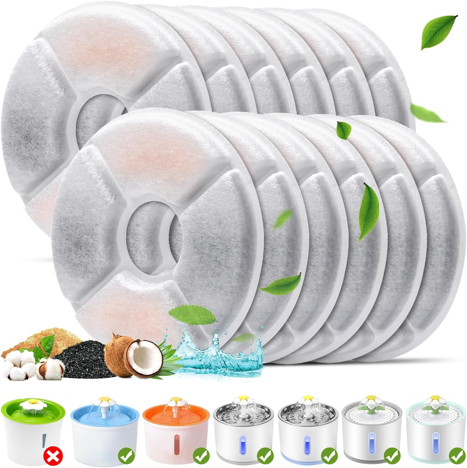 Cat Fountain Filter, Pack of 12 Replacement Filters for 2/2.4 L Drinking Fountain, Triple Filtration System, Activated Carbon Filter for Water Fountain for Cats, Automatic Water Dispenser, Drinking image number 1