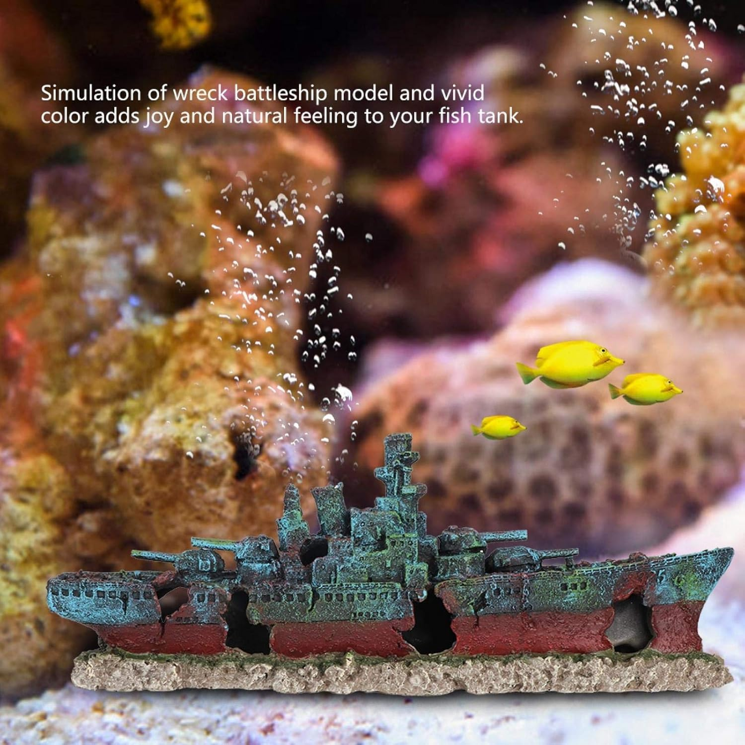 EVTSCAN Fish Tank Resin Wreck Boat Sunk Battleship Simulation War Ship Aquarium Ornament Cave Decoration image number 6