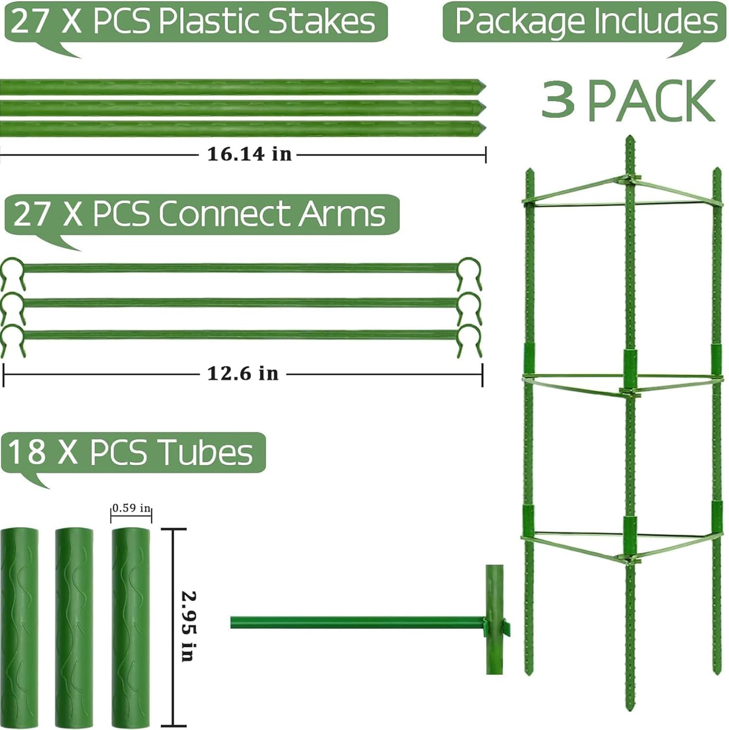 3Pack Tomato Cage for Garden, Plant Support Garden Stakes, Potted Trellis for Climbing Vegetables Plants Flowers, 32 * 32 * 120Cm Green image number 5