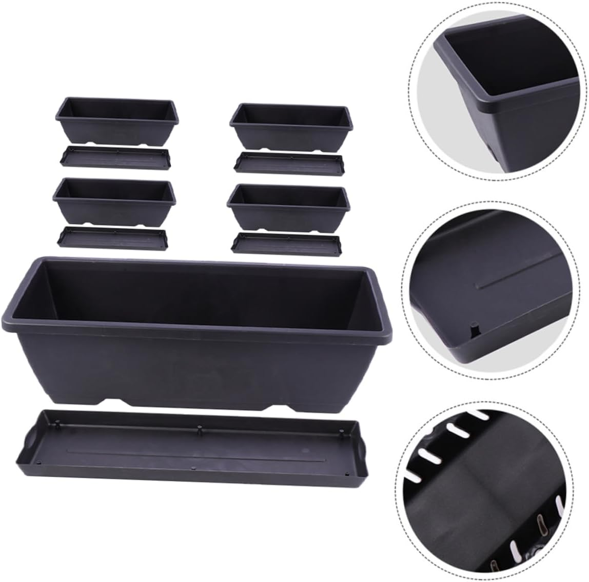 Didiseaon 5 Sets Rectangular Gardening Pots with Trays Durable Outdoor Planters for Vegetables Flowers Herbs for Windowsills Balconies and Patios