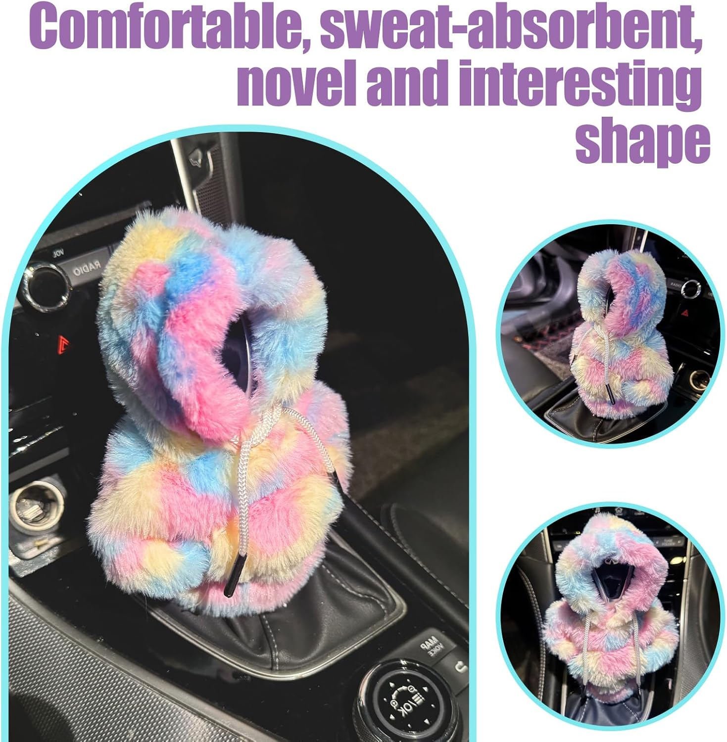 Universal Plush Hoodie Car Shift Knob Cover, Cozy Gear Shift Cover for Manual and Automatic Vehicles, Fun Car Interior Decor Accessories (Pink) image number 3
