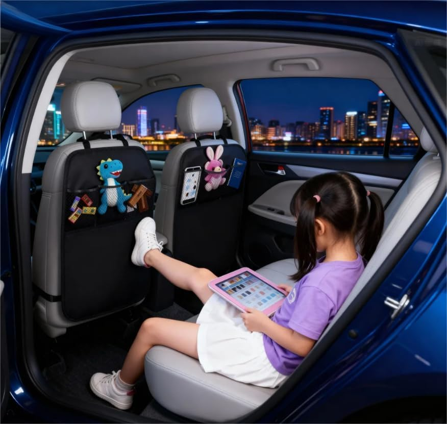 2 Pack X-Large Waterproof Kick Mats Backseat Protector with Organize Seat Covers for Car SUV Minivan Truck Seats - Universal Protectors for Vehicles to Protect from Dirt, Mud & Scratches image number 3