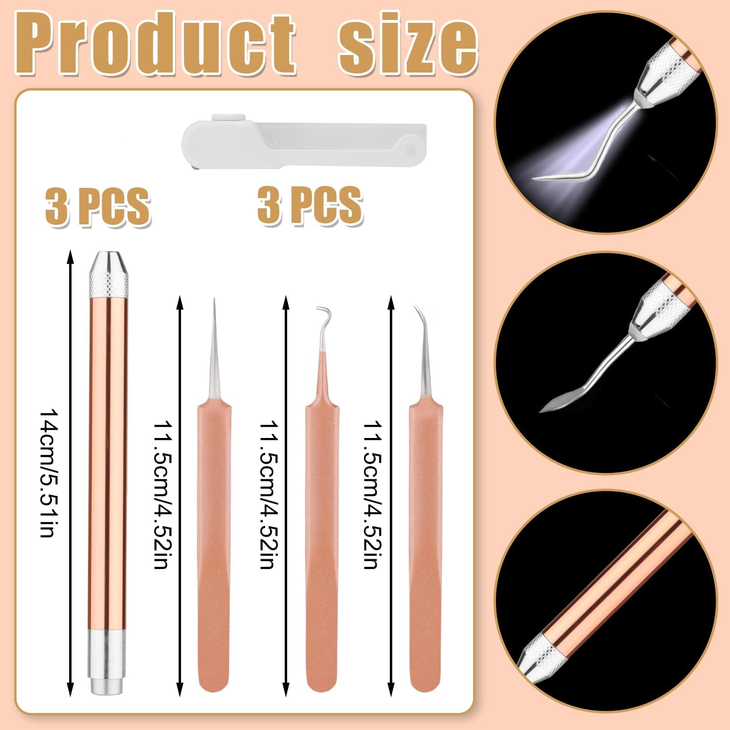 Vinyl Weeding Tool Set, with 3 LED Weeding Pens, 3 LED Light Tweezers, 5 Pins and Hooks Lighted Weeding Tools for Craft DIY Silhouettes Cutting Cameos Vinyl Projects