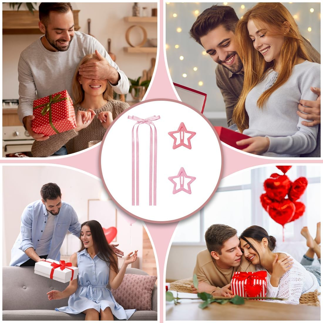 GGUFAY Star Hair Clips and Ribbon Hairpin, Hollowed Star Hair Clips, Hair Bows Girls for Children, Girls, DIY Hairstyles, Halloween, Christmas, Concerts and Daily Life (Pink)