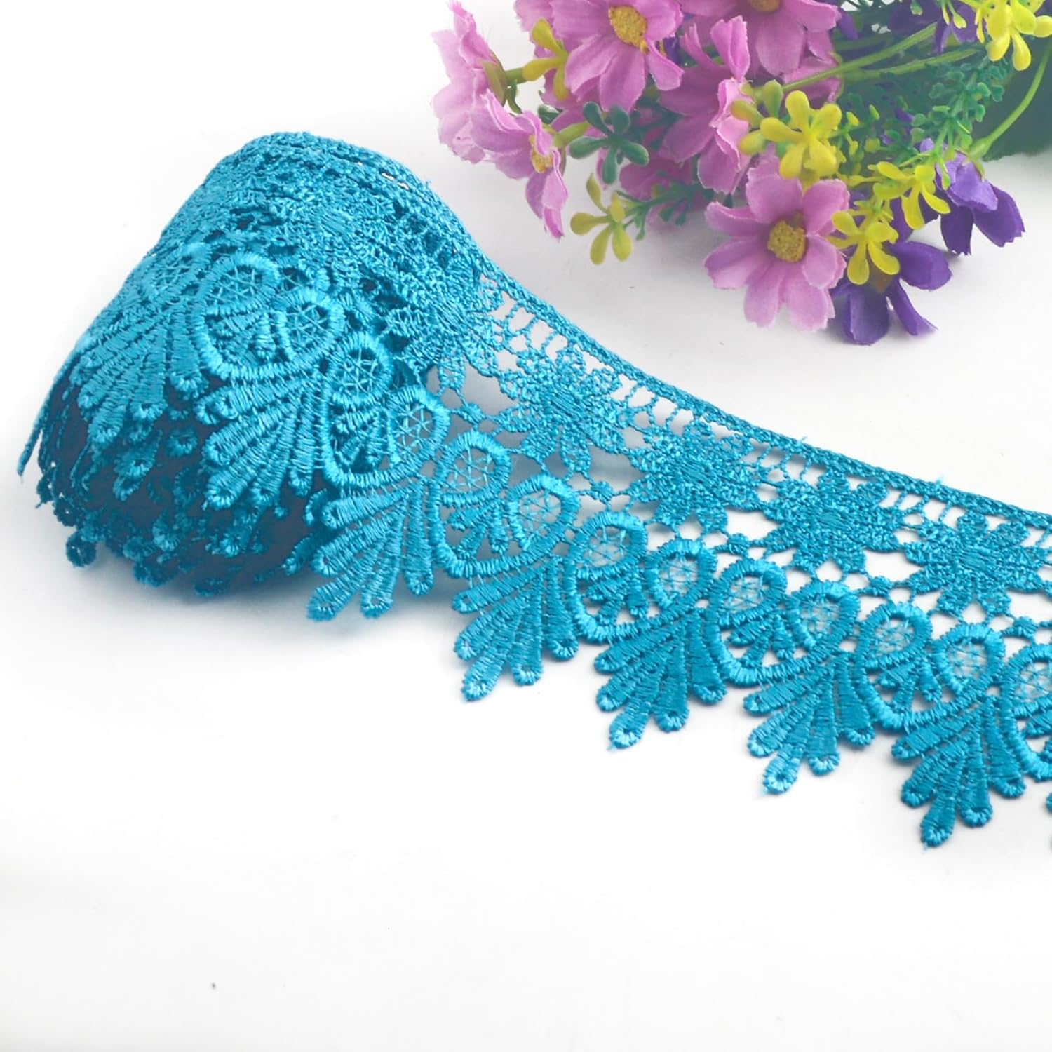 Kuasting 7.5 Yards Floral Lace Edge Trim 9CM Tassel Lace Trim Width Europe Chips Pattern Inelastic Embroidery Lace Trim for Sewing Making, DIY Crafts, Gift Wrapping, Wedding Decor (White)