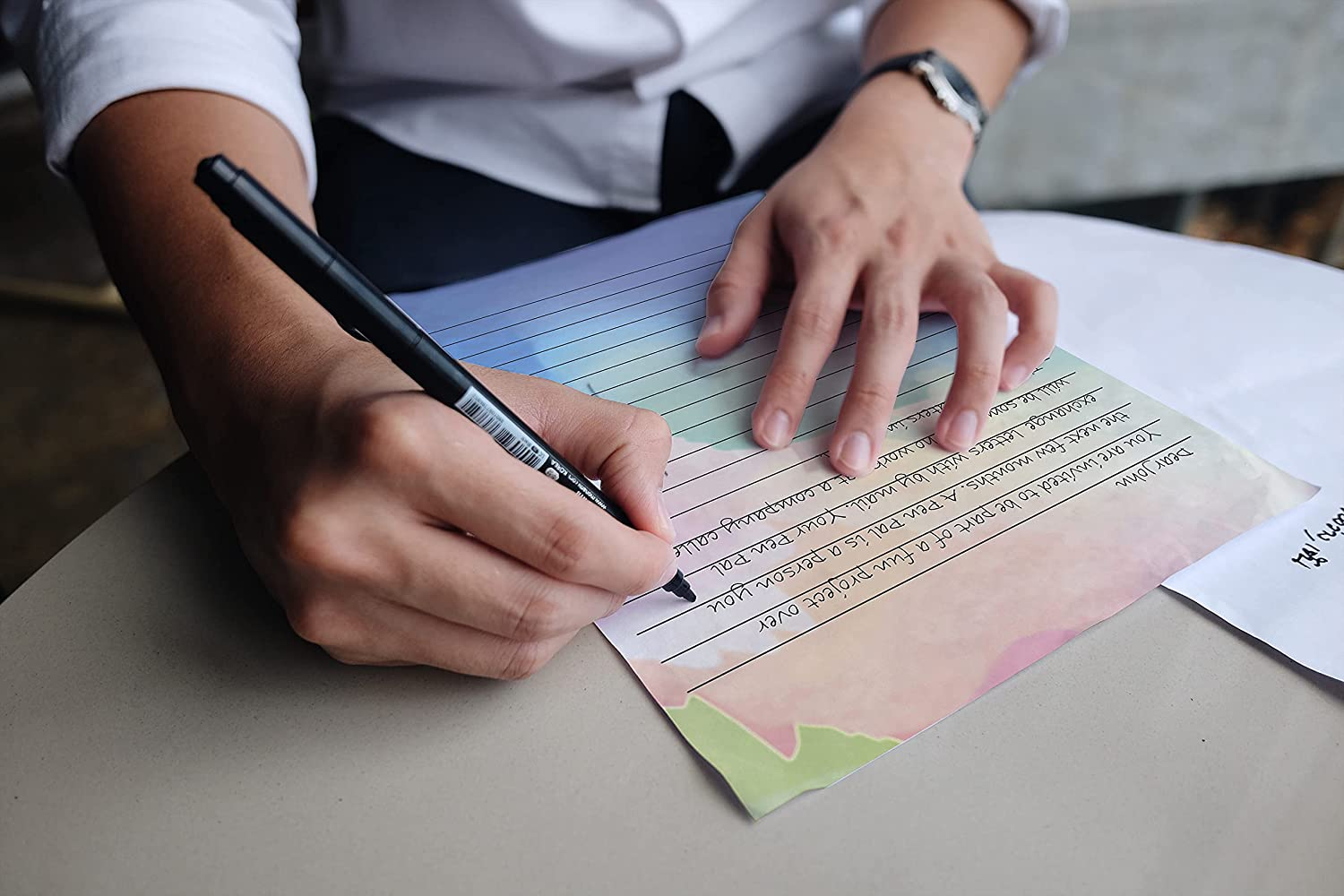 Better Office Products Mini Stationery Set, 100 Piece Set (50 Lined Watercolor Sheets + 50 Matching Envelopes), 5.5 X 8.25 Inch, 12 Unique Designs, Double Sided Printing, One Side Lined Paper, By image number 1