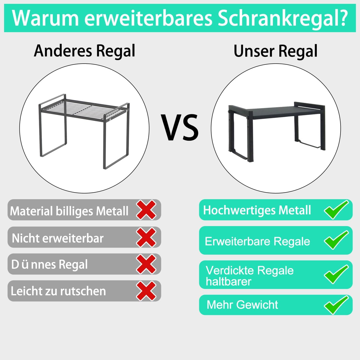 Zenmaarket Expandable Counter Shelf Organiser, 2 Pack, Black M, Minimalist Style, 2 Shelves, Metal, Adjustable & Expandable, 66 Cm (L) X 20 Cm (D) X 18 Cm (H), 20 Kg Capacity image number 2