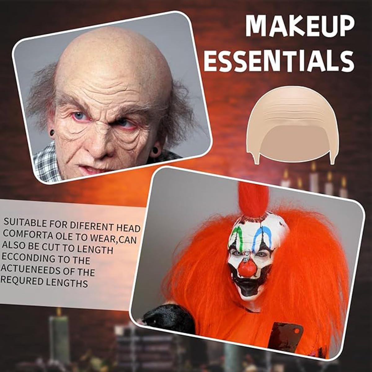 ZHER-LU 2Pcs Bald Cap Halloween Bald Caps Makeup Latex Bald Head Wig Cap Bald Hat Costume Accessories for Adults(Skin Color) image number 2