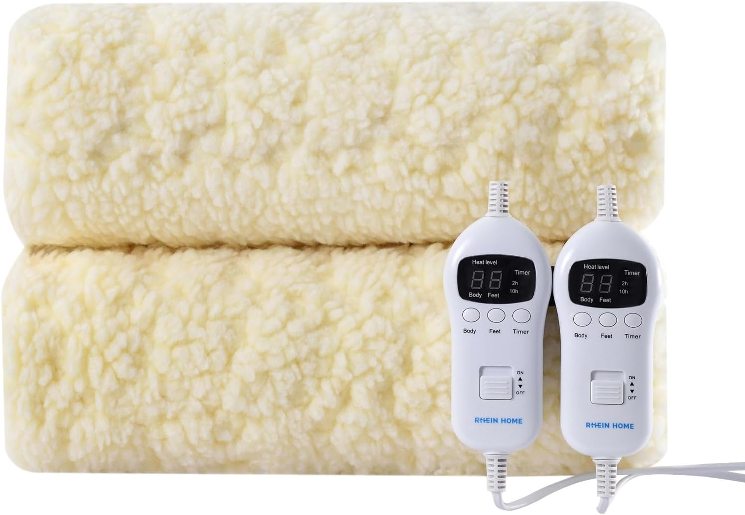 RHEIN HOME Heated Blanket King Size 203&times;182Cm Electric Blanket Fleece Top Multizone Dual Control Fitted Heated Underblanket with Timer Machine Washable Bed Warmer with Gift Bag