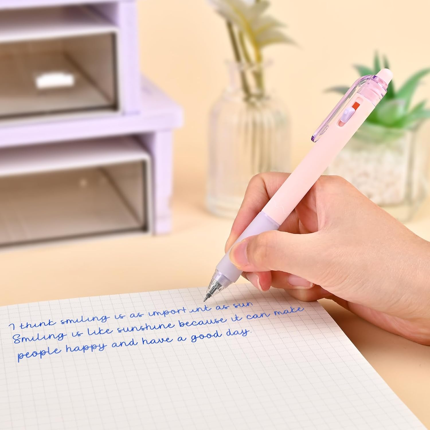 BAYTORY Pastel Erasable Gel Pens, 6Pcs Blue Ink Pens & 6Pcs Refills, Aesthetic Rub Out Pens Blue Ink with Eraser, Smooth Writing Pen for Home School and Office Supplies（Ball Eraser） image number 3