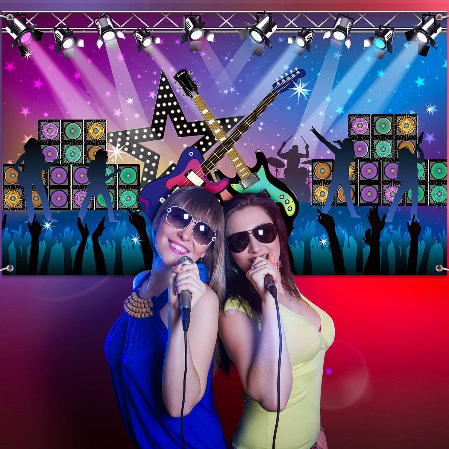 Karaoke Party Decorations Supplies, Large Fabric Rock Star Vacation Party Backdrop Banner for Rock N Roll Party Decorations, Rock Star Banner Background, 72.8 X 43.3 Inch image number 1
