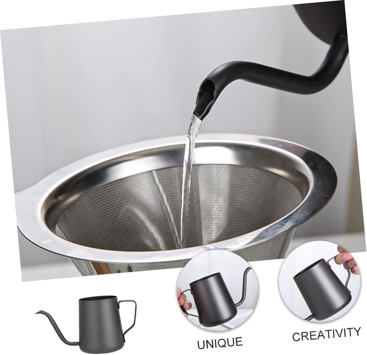 Hoement Stainless Steel Pot Espresso Pot Home Supply Hand Brew Coffee Maker Long Spout for Coffee Kettle and Daily Use - Black image number 5