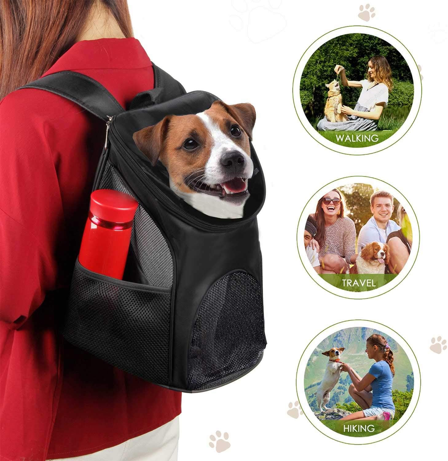 Dog Carrier Backpack Breathable for Small Pets/Cats/Puppies, Pet Carrier Bag with Mesh Ventilation, Safety Features and Cushion Back Support, for Traveling, Hiking, Camping, Walking & Outdoor (Black) - Black image number 2