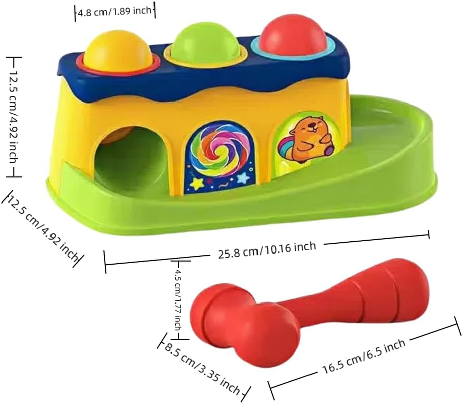 Pound a Ball Montessori Learning Toy Included 3 Colorful Balls & 1 Hammer,Interactive Learning Activity with Towing Holes,Early Developmental Hammer Toy for 1-3 Years,Stem Early Education Gift