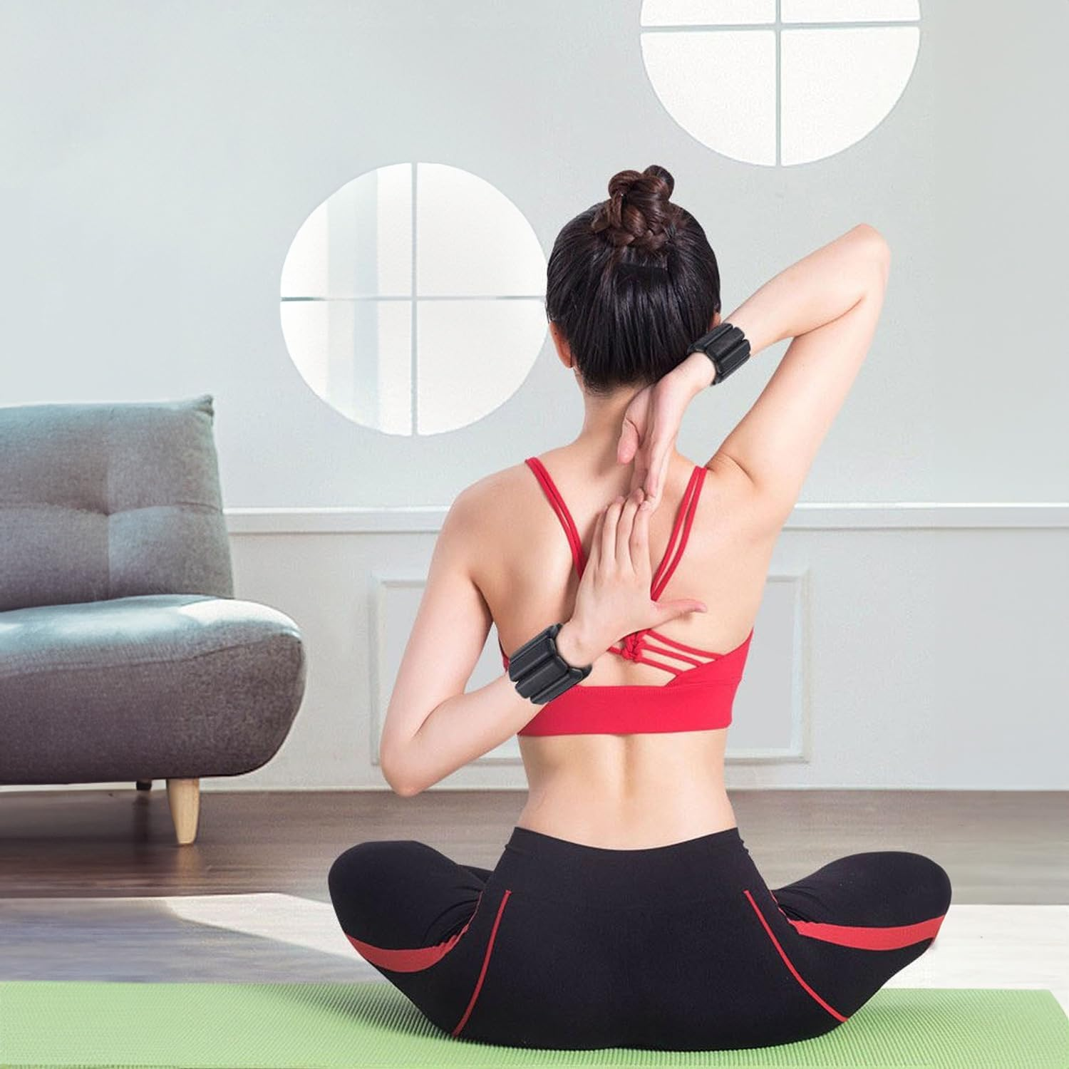 H HOME-MART 2 Pack 2Lbs Wrist Ankle Weights (1Lb Each) Adjustable Wearable Weighted Bracelet for Men Women Increase Training Intensity Weights for Exercise,Jogging,Yoga,Gym,Strength Training image number 5