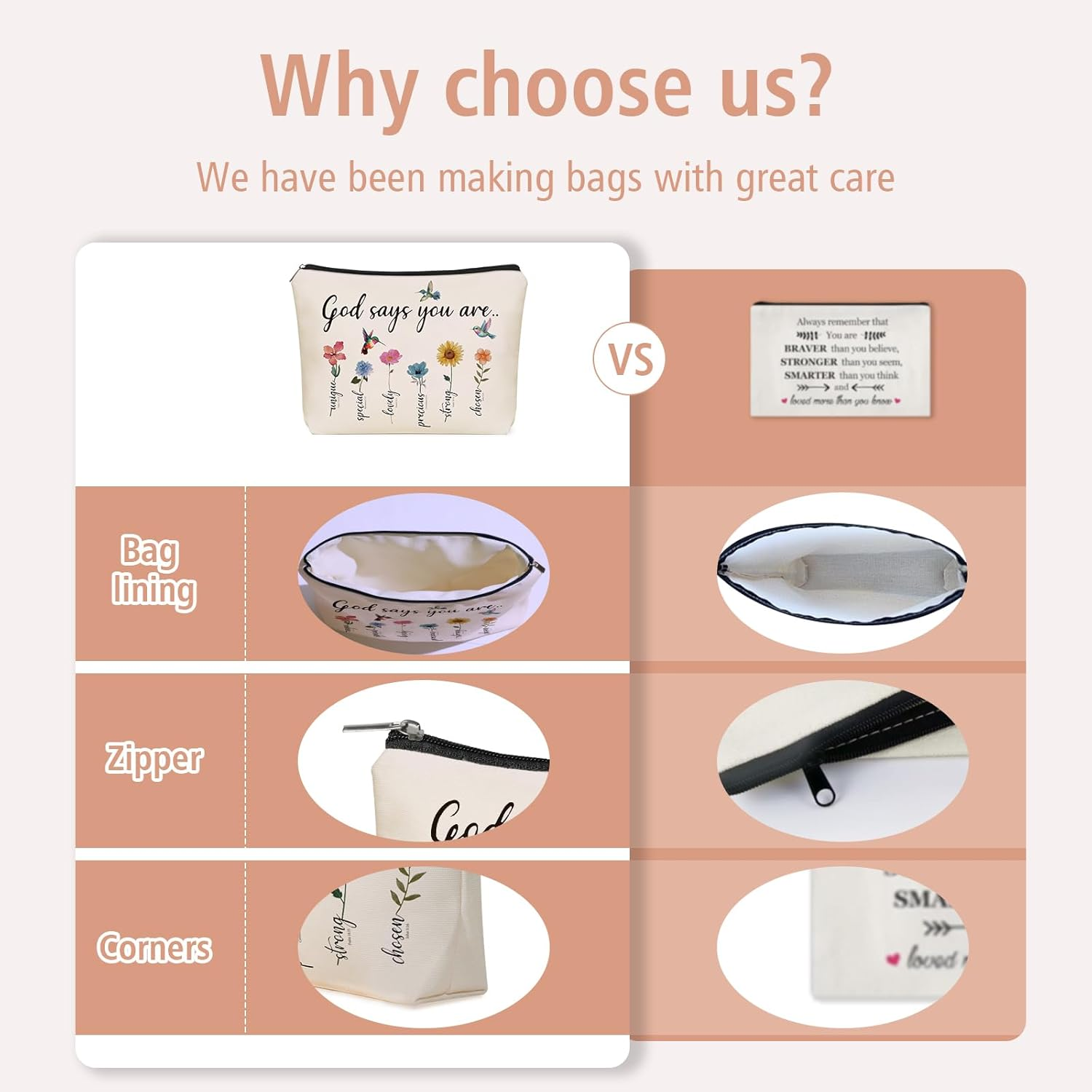 Girlly God Says You Are Scripture Makeup Bag Christian Valentines Day Gift: Inspirational Bible Verse Cosmetic Bag, Affirmations & Encouragement Gifts, Flower Bird Themd Birthday Gifts for Women Girls image number 3