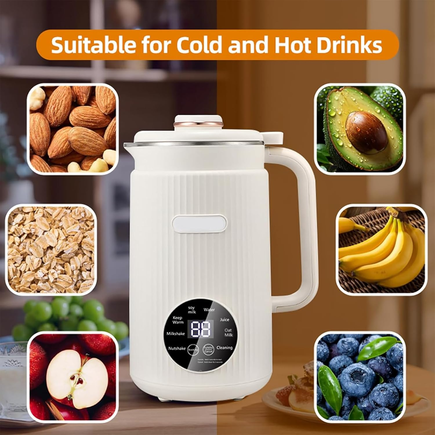 Soy Milk Maker, 1200ML Soybean Milk Machine with 10 Blades, for Homemade Almond, Oat, Plantmilk, Rice Paste, Nut, with 12H Timer, 2H Keep Warm, Delay Start, Auto-Clean image number 5