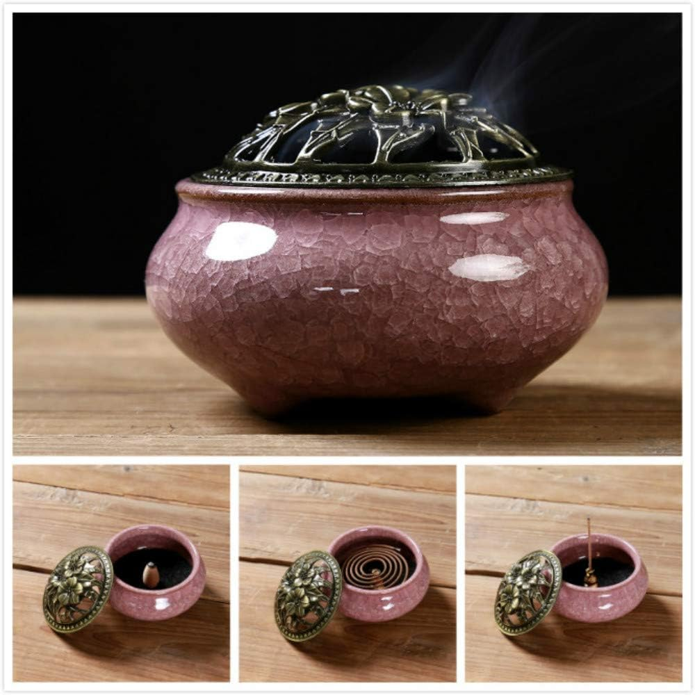 Censer Sky Blue Incense Burner with Calabash Incense Stick Holder - Porcelain Charcoal Censer for Use with Resin Granular Powder Cone or Coil Incense (Violet) image number 1