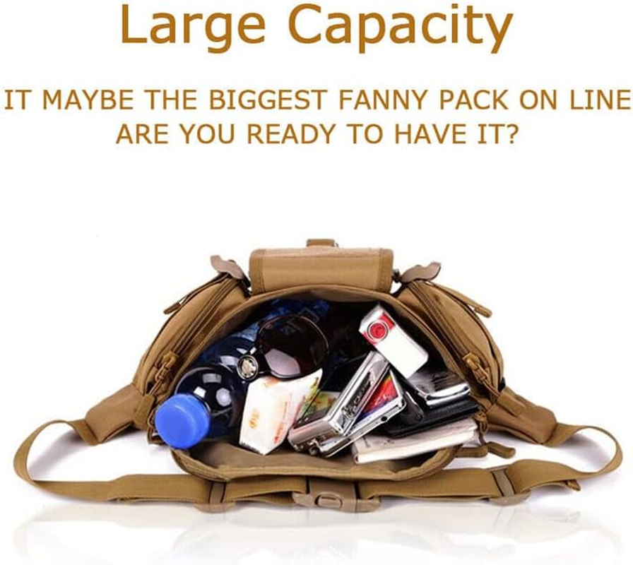 AIMALL 1X Utility Tactical Men Waist Bag Pack - Military Hiking Camping Belt Pouch, Durable Nylon, Multi-Functional with Adjustable Strap, 13.78 X 3.93 X 6.69 Inches, Black image number 6