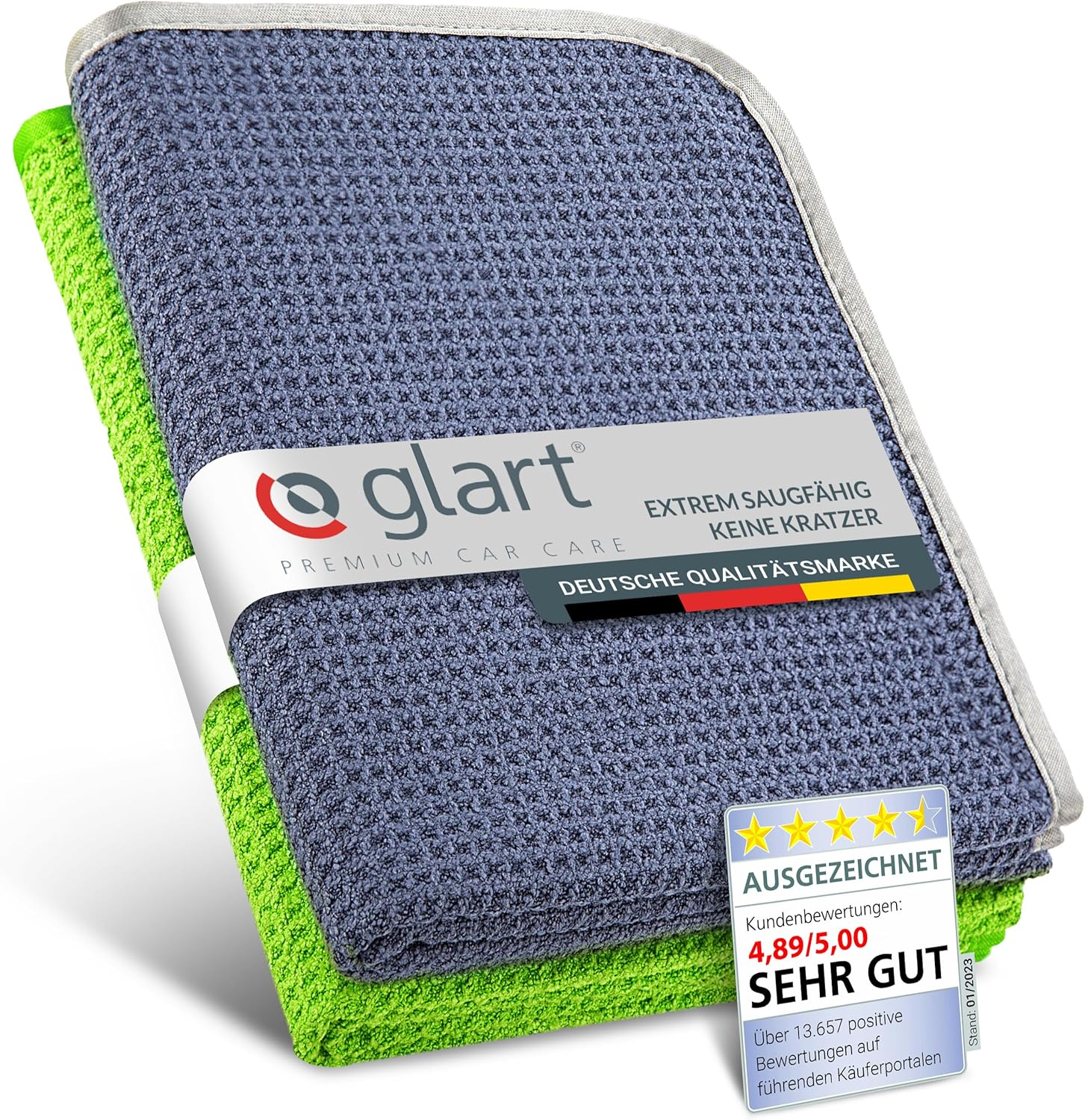 Glart 47TB Set of 2 Car Microfibre Cloths Drying Cloths for Car Care, Car Paint, Motorcycle, Kitchen, Dishes - Waffle - 70 X 40 Cm Blue, Microfibre Cloths Also for Window Cleaners