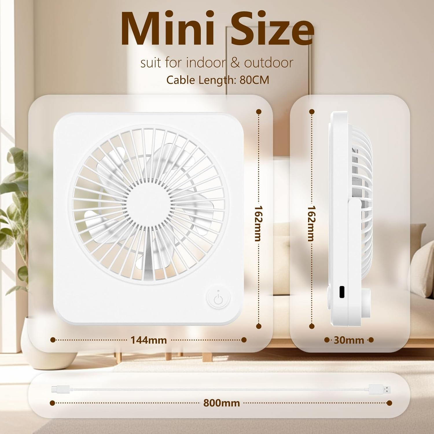 Hianjoo Mini Desk Fan, Personal USB Powered (No Battery) Portable Desktop Table Mini Cooling Fan 3 Speeds Angle Adjustable Quiet Strong Wind Small Travel Fan for Home Bedroom Office Car, White image number 2