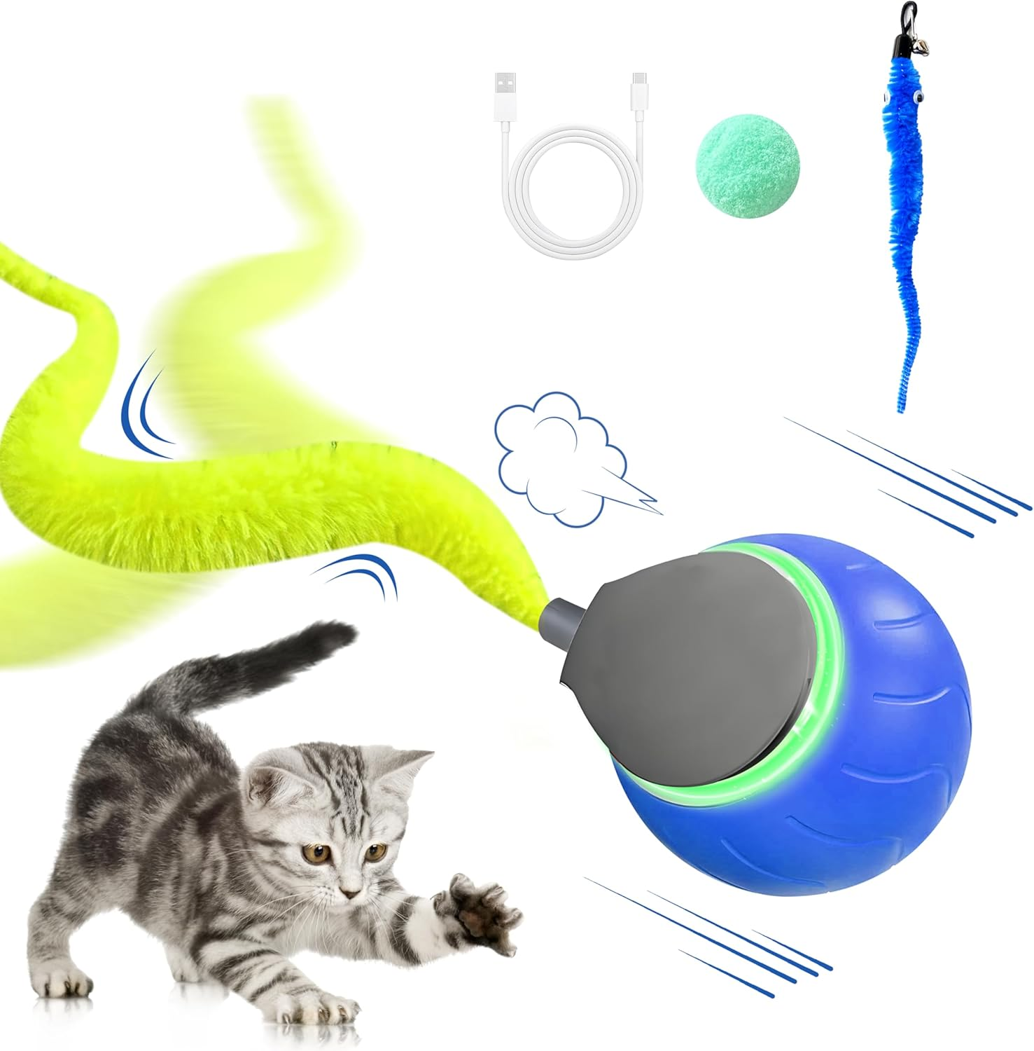 Interactive Cat Toy Ball with Tail &ndash; 2025 Upgrades Cat Toys for Indoor Cats USB-C Rechargeable, Auto Rolling, Smart Obstacle Avoidance, Self-Activating Electric Chase Toy for Bored Indoor Cats & Dogs image number 5