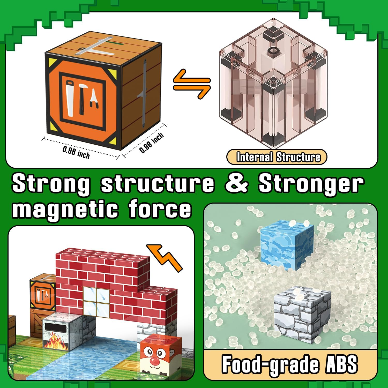 Lehoo Castle Minecraft Magnetic Blocks, Magnetic Blocks Building Mine Magnet World, Stem Sensory Toys for 3 Year Old Gifts (Forest) image number 5