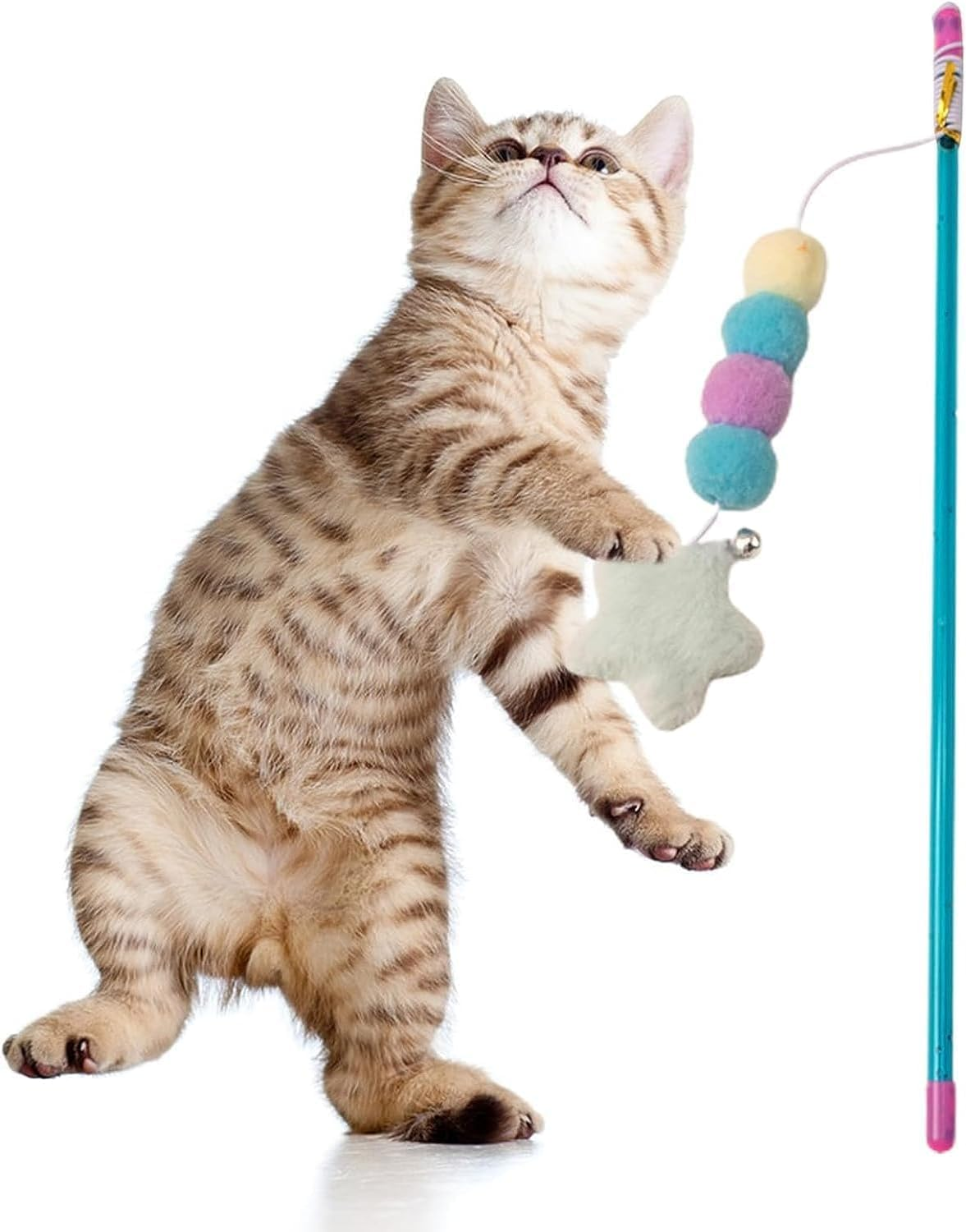 Hehglng Pink Cat Stick Toy Elastic Rope Plush Ball Star Pendant Bite-Resistant Comfortable Grip Relieve Boredom Handmade Kitten Teaser Wand Cat Mice and Animals Toys image number 1