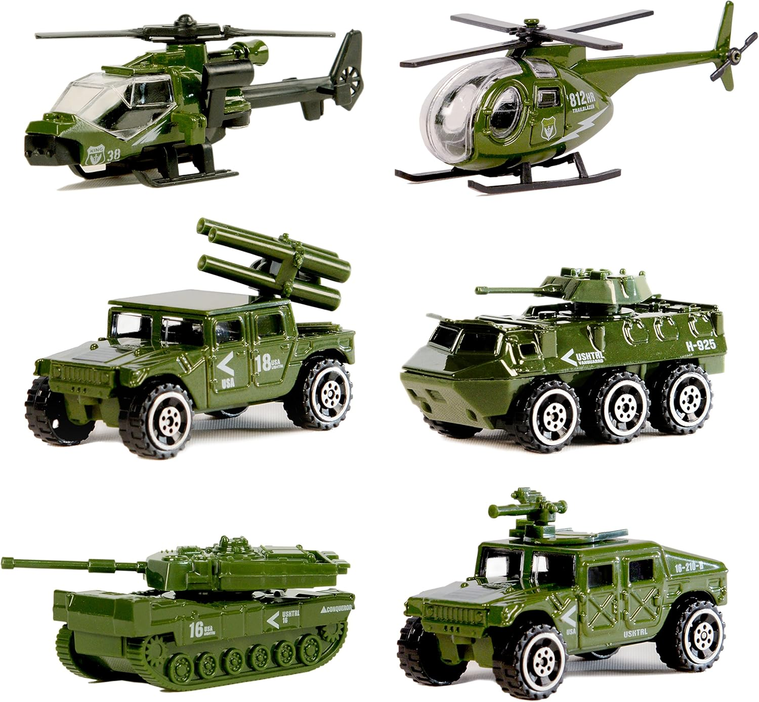 Die-Cast Military Vehicles6 Pack Assorted Alloy Metal Army Vehicle Models Car Toysmini Army Toy Tankjeeppanzeranti-Air Vehicleattack Helicopterscout Helicopter Playset for Kids Toddlers Boys image number 2