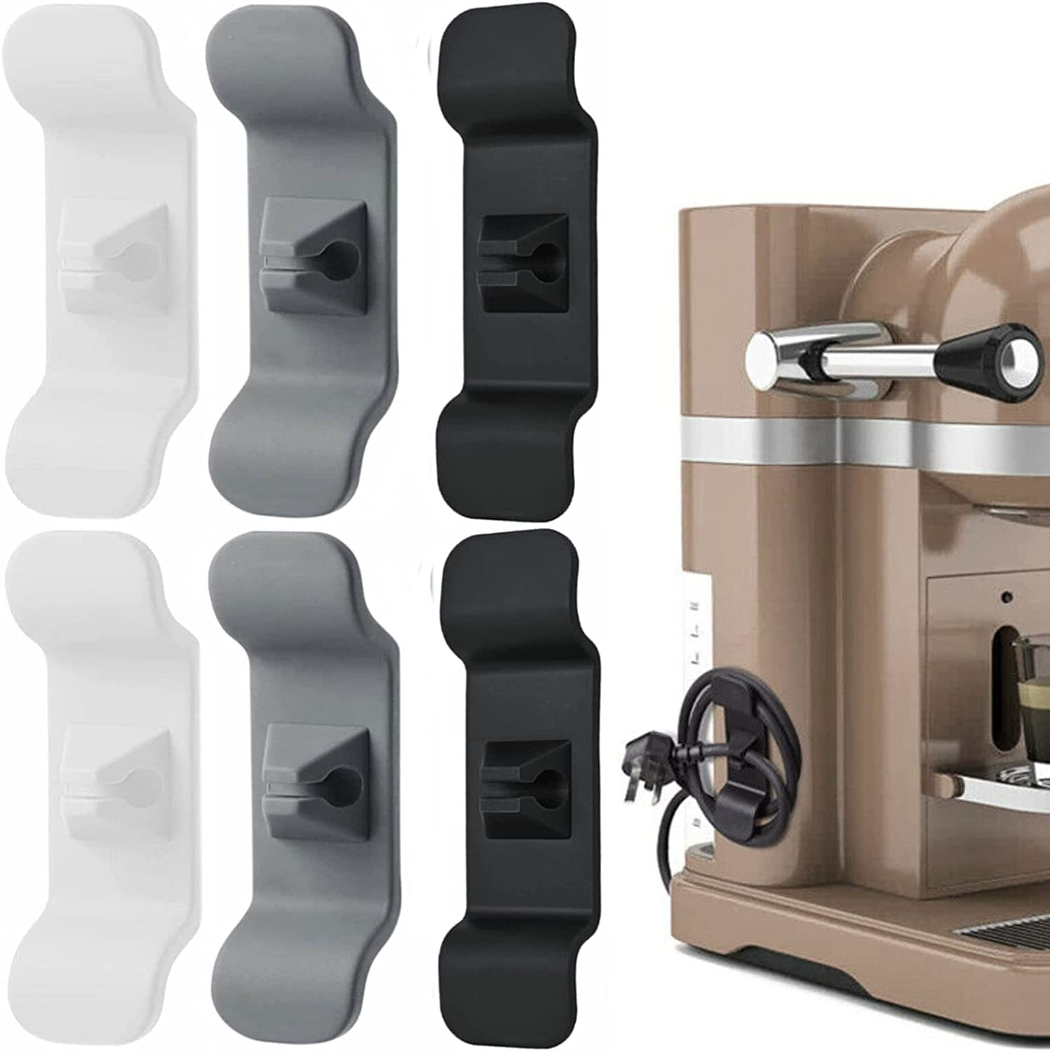 6 Pack Cord Organizer for Kitchen Appliances, MOIHSING Cord Wrapper Mixer Tidy Wrap,Cord Holder,Cord Bundles,Cable Clips,Tidy Cable&Wire Storage Management for Mixer Accessories,2 Black+2 White+2 Grey image number 4