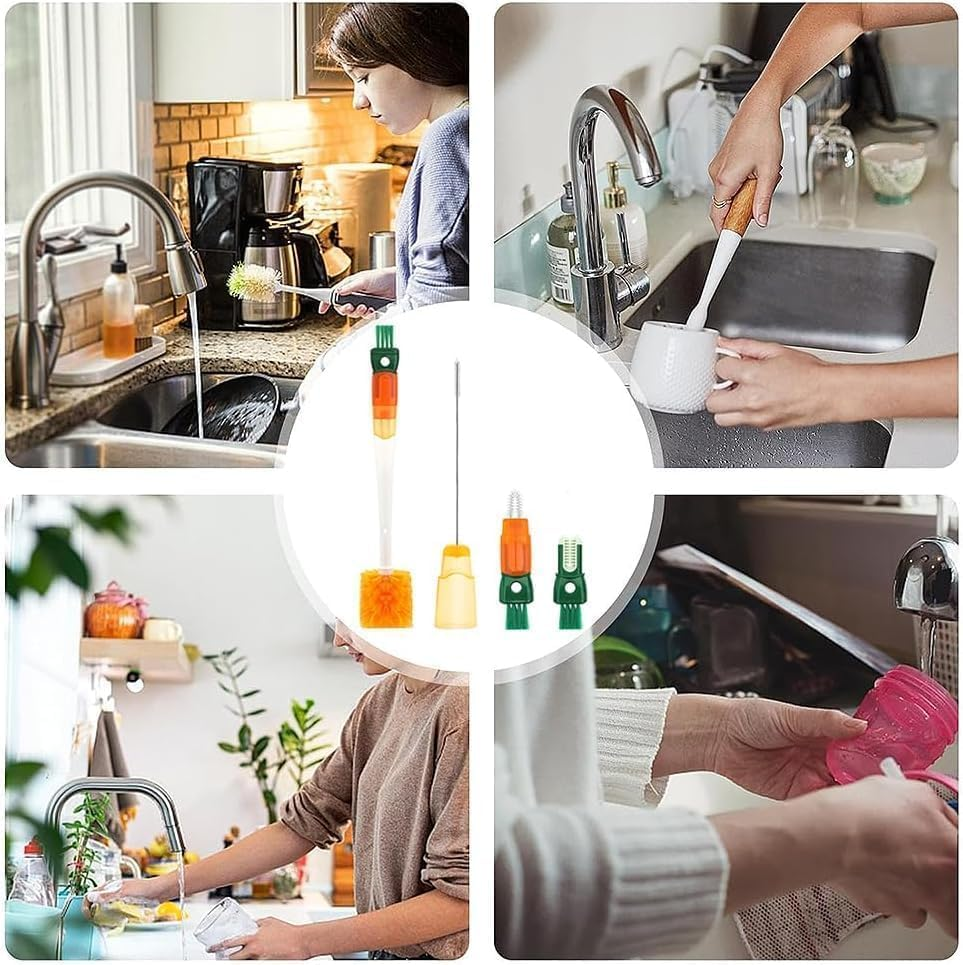 2Pcs 5-In-1 Water Bottle Cleaner Brush,Multipurpose Detachable Cleaner Brush for Cleaning Cup Lid Edge Gap and Straw(Green+Orange) image number 1