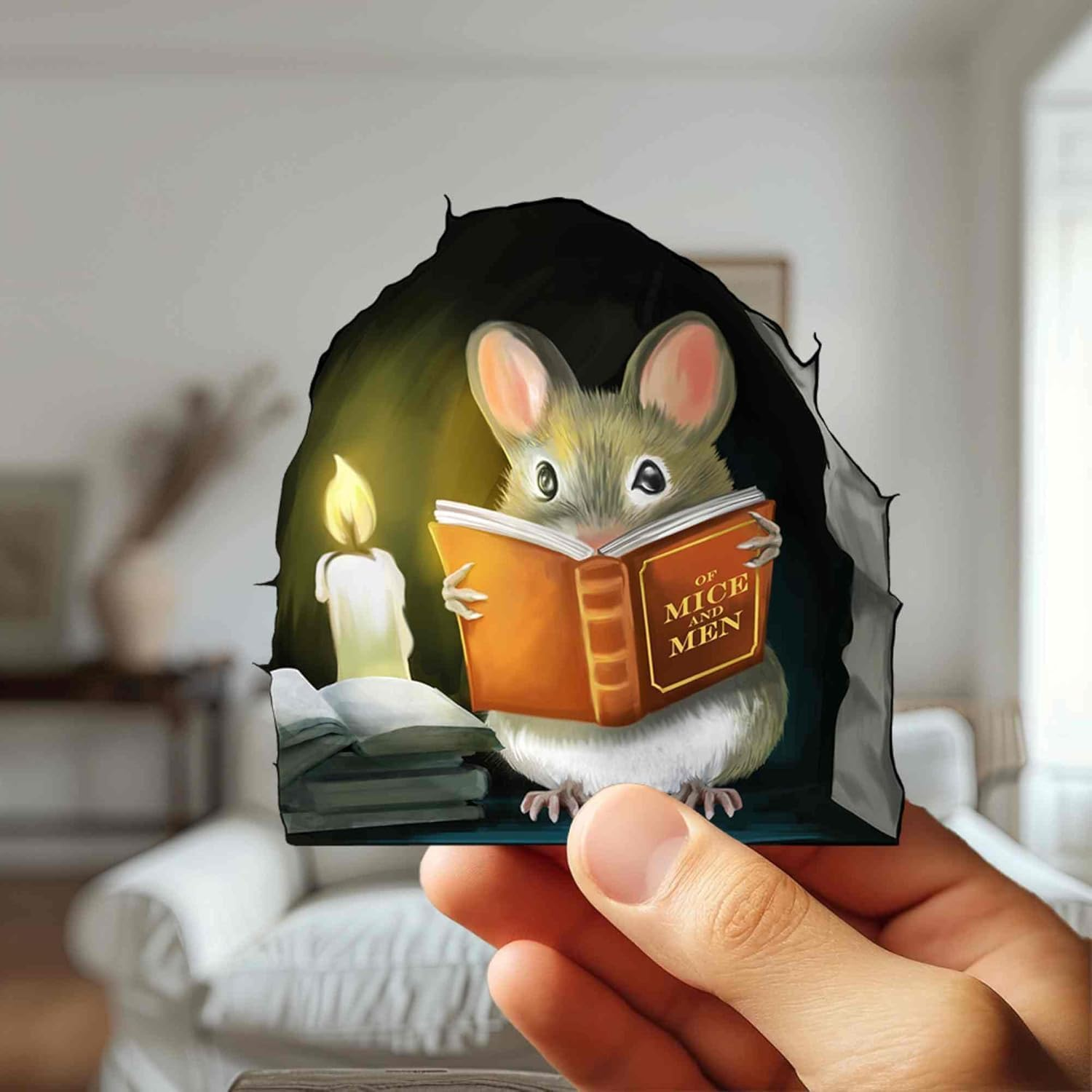 Mouse Reading Book, Wall Decor Sticker Decal, Classroom, Home, Bedroom, Bookcase, Book Lover, Adorable, (Mouse Reading Book) image number 3