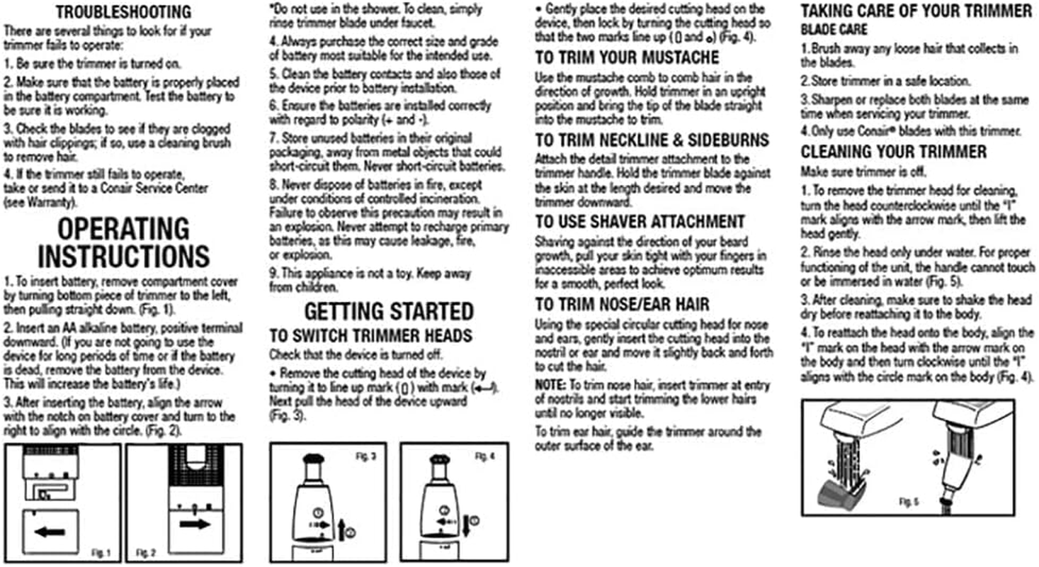 Conairman Nose Hair Trimmer for Men, for Nose, Ear, and Eyebrows, Patent 360 Bevel Blade for No Pull, No Snag Trimming Experience, Cordless Trimmer 2 Piece Set with Detail and Shaver Attachments image number 6