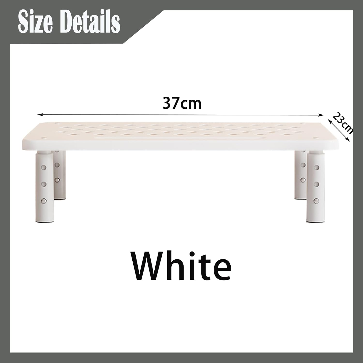 1 Pack White Metal Monitor Stand Riser, 3 Height Adjustable, Mesh Holes, Metal Shelf Holder, Screen Floor Stand Riser image number 4