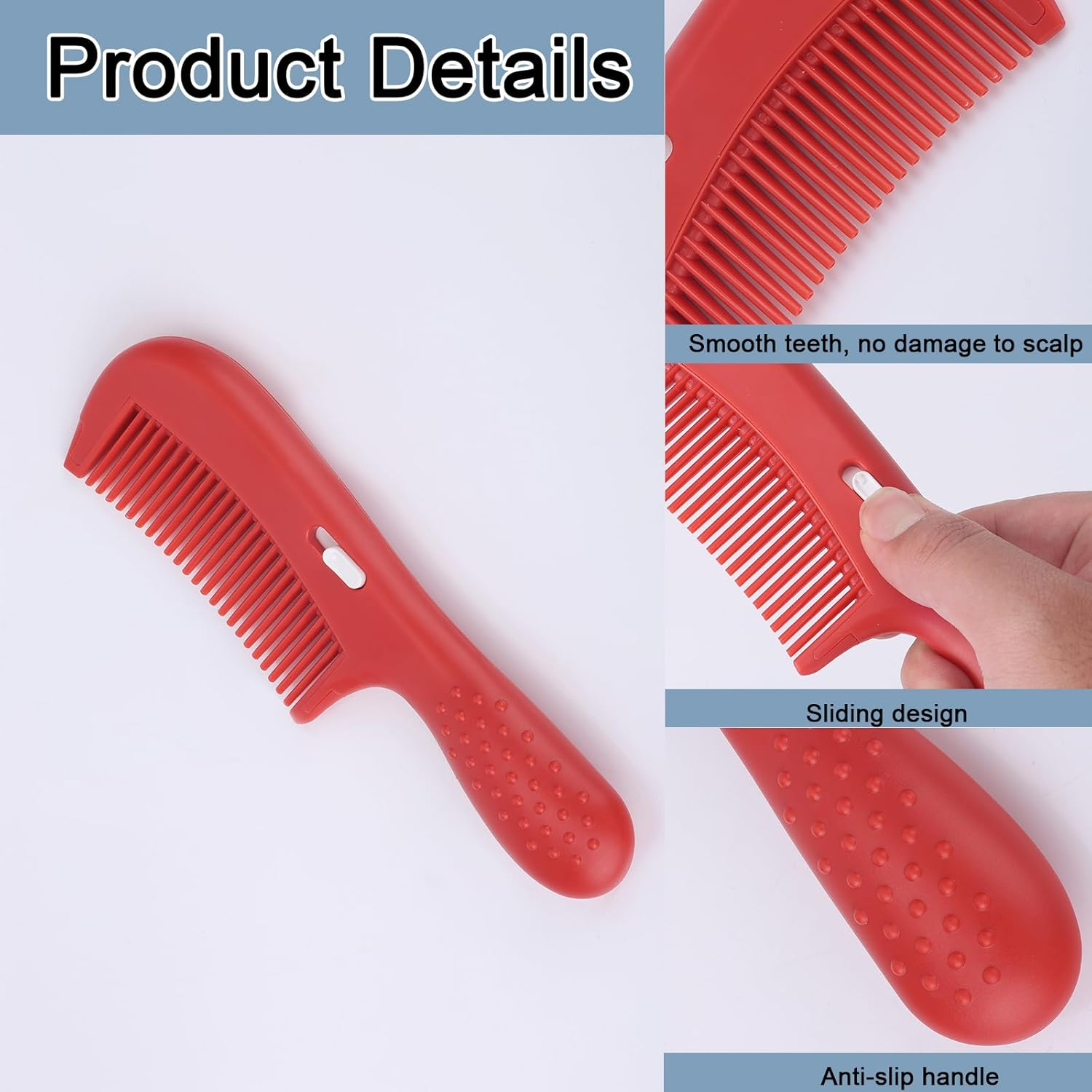 2Pcs Dandruff Comb, New Hollow Tooth Comb Switch Style Scalp Comb Self-Cleaning Massage Hair Comb for Hair Grooming Women Man (Black, Red)