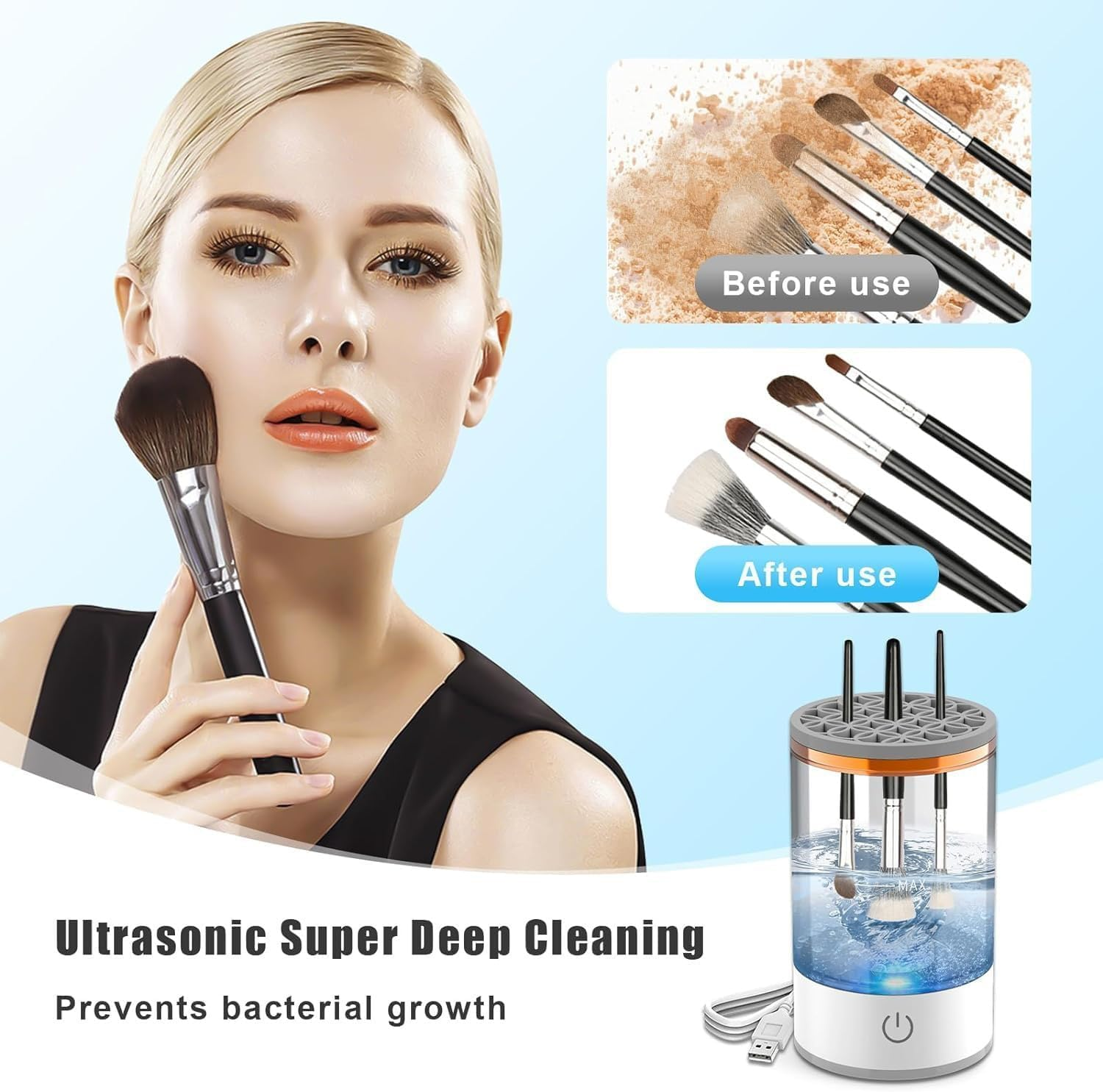 Makeup Brush Cleaner Machine, Automatic Cosmetic Brush Cleaner Makeup Brush with Brush Clean Mat，Electric Makeup Brush Cleaner Tools for All Size Makeup Brush