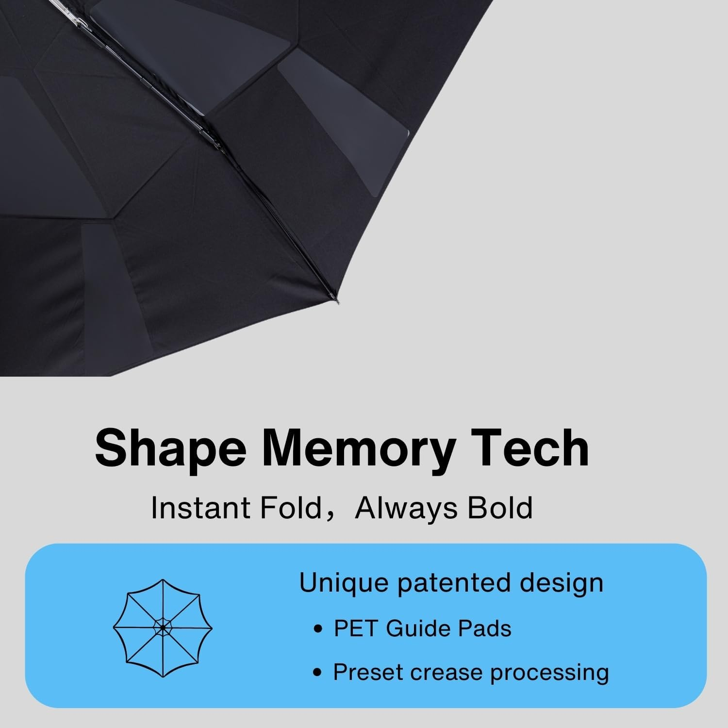 FANACAN Fold in 3 Seconds Shape Memory Folding Umbrella, Golf Umbrella Windproof and Rainproof Strong, One-Touch Automatic Open and Close Umbrella for Mens, Black image number 6