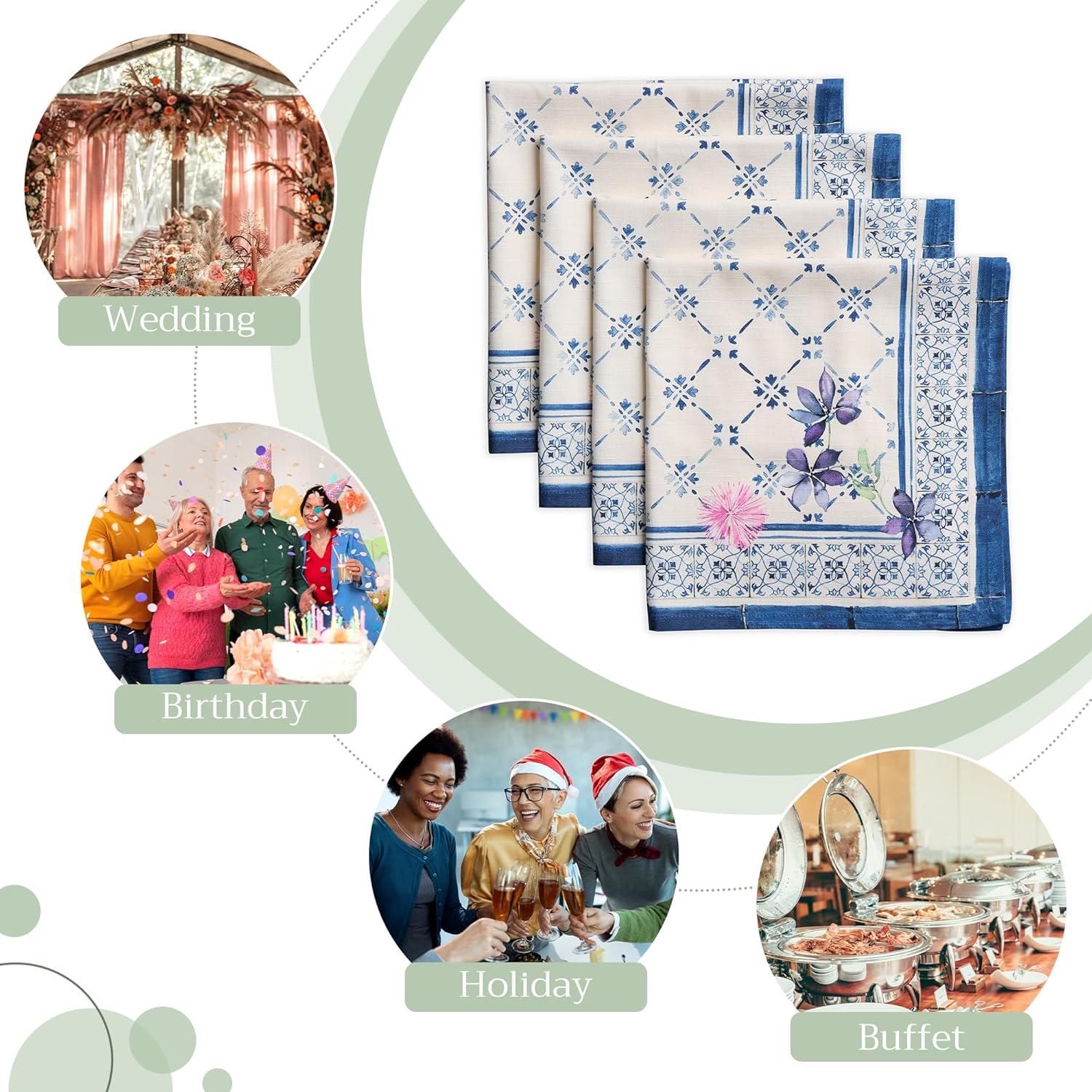 Maison D'Hermine Cloth Napkins Set of 4 100% Cotton Everyday Reusable Square Napkins Cloth Washable, Dinner, Party, Wedding, Restaurant, Spring/Summer (Faience, 20" X 20") image number 6