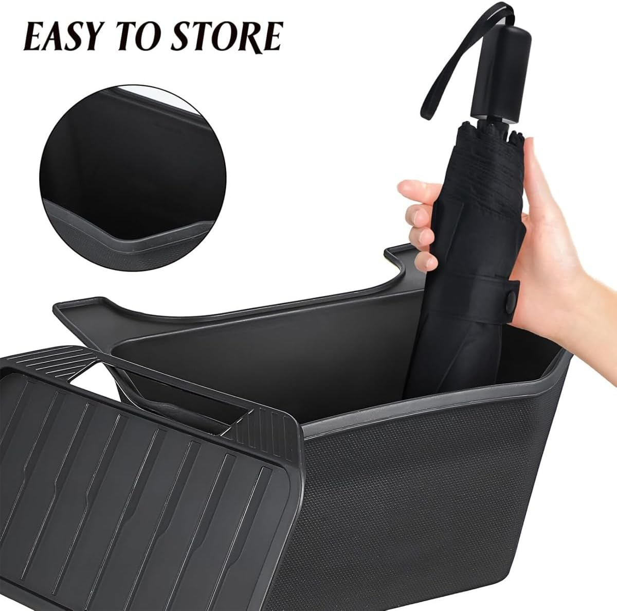 AIMALL Rear Seat Storage Box for Tesla Model Y Model 3 &ndash; TPE Car Trash Can with Flip Lid, Multipurpose Rear Console Organizer for Cans Umbrellas & More image number 2