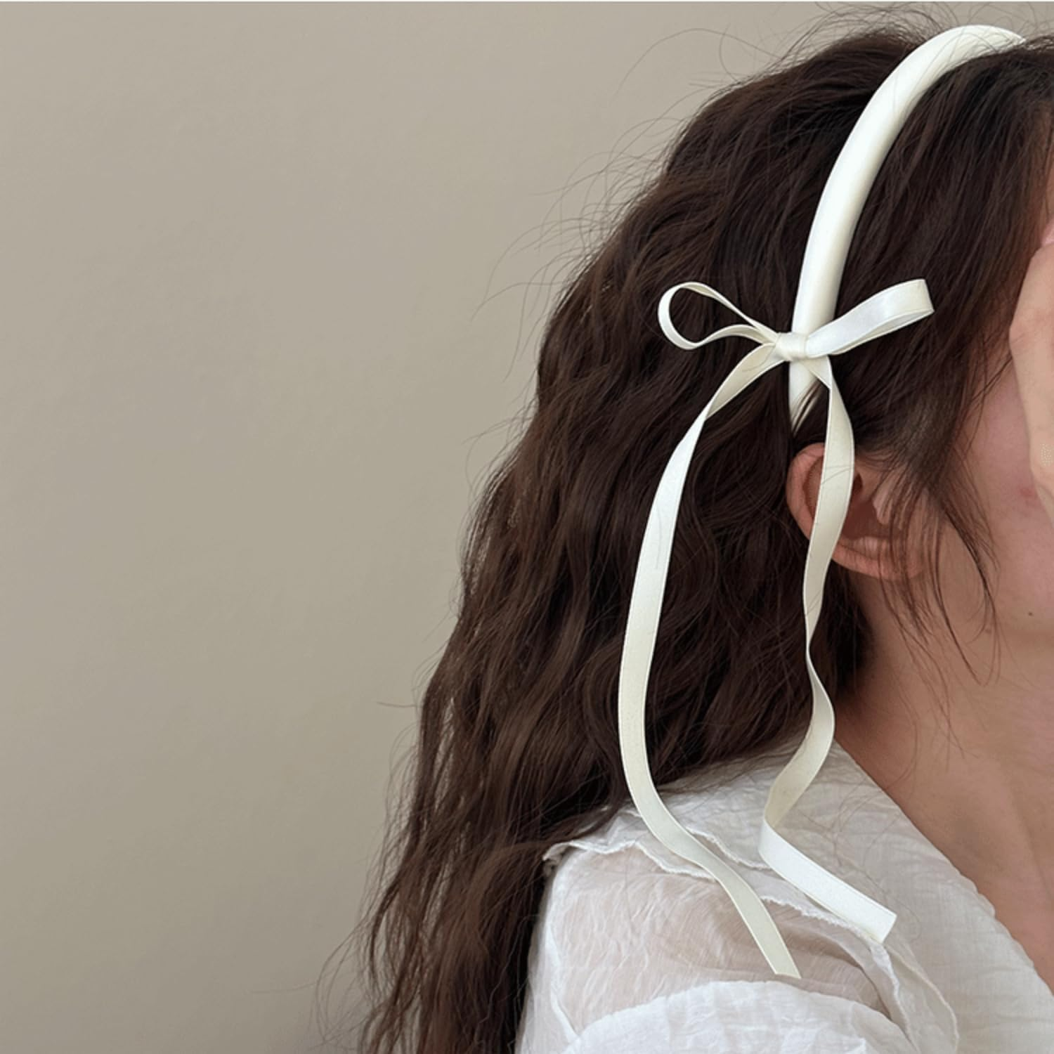 Headband, Hair Accessories for Women, Girls, Bride, Fashion Flower Girl Headbands, Hair Band Headpiece with Tassels (Beige) image number 4