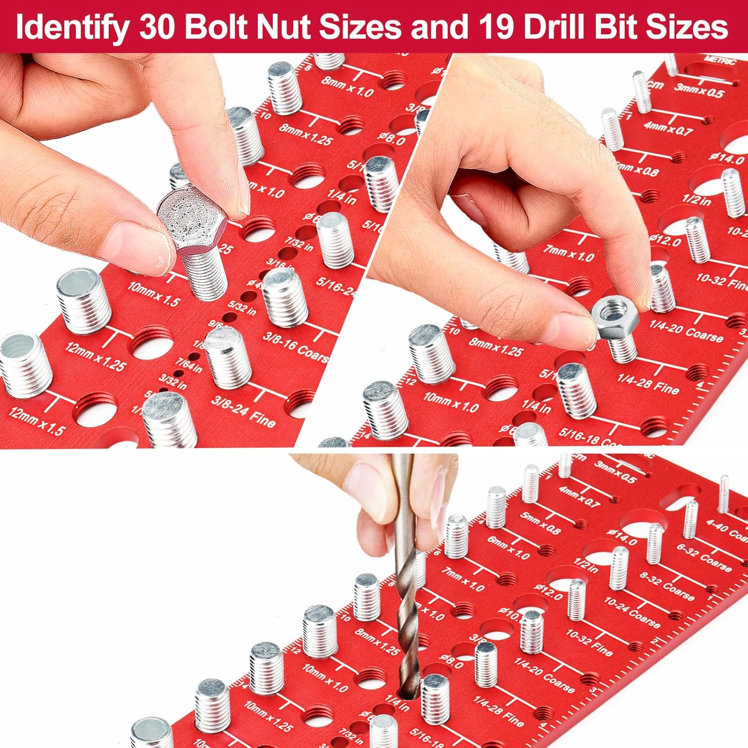 Thread Checker, 49 Nut and Bolt Thread Checker, Screw Size and Thread Identifier Gauge with 15 Standard & 15 Metric &19 Drill Bit Gauges, Bolt Size Finder for Quickly Identify Thread Sizes image number 3