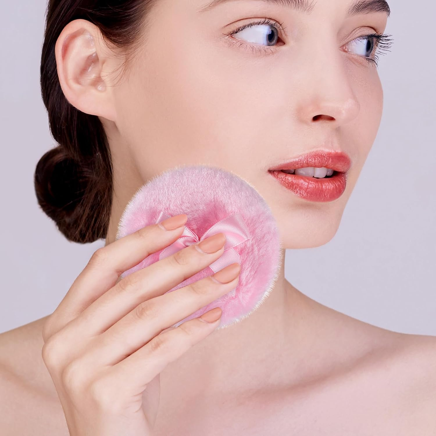 Piriuuo 2 Pcs Large Fluffy Powder Puff, 3.5 Inch Face Body Powder Puff Soft Washable Reusable Velour Dusting Powder Puff Loose Powder Puffs Wet Dry Makeup Tool (White & Pink)