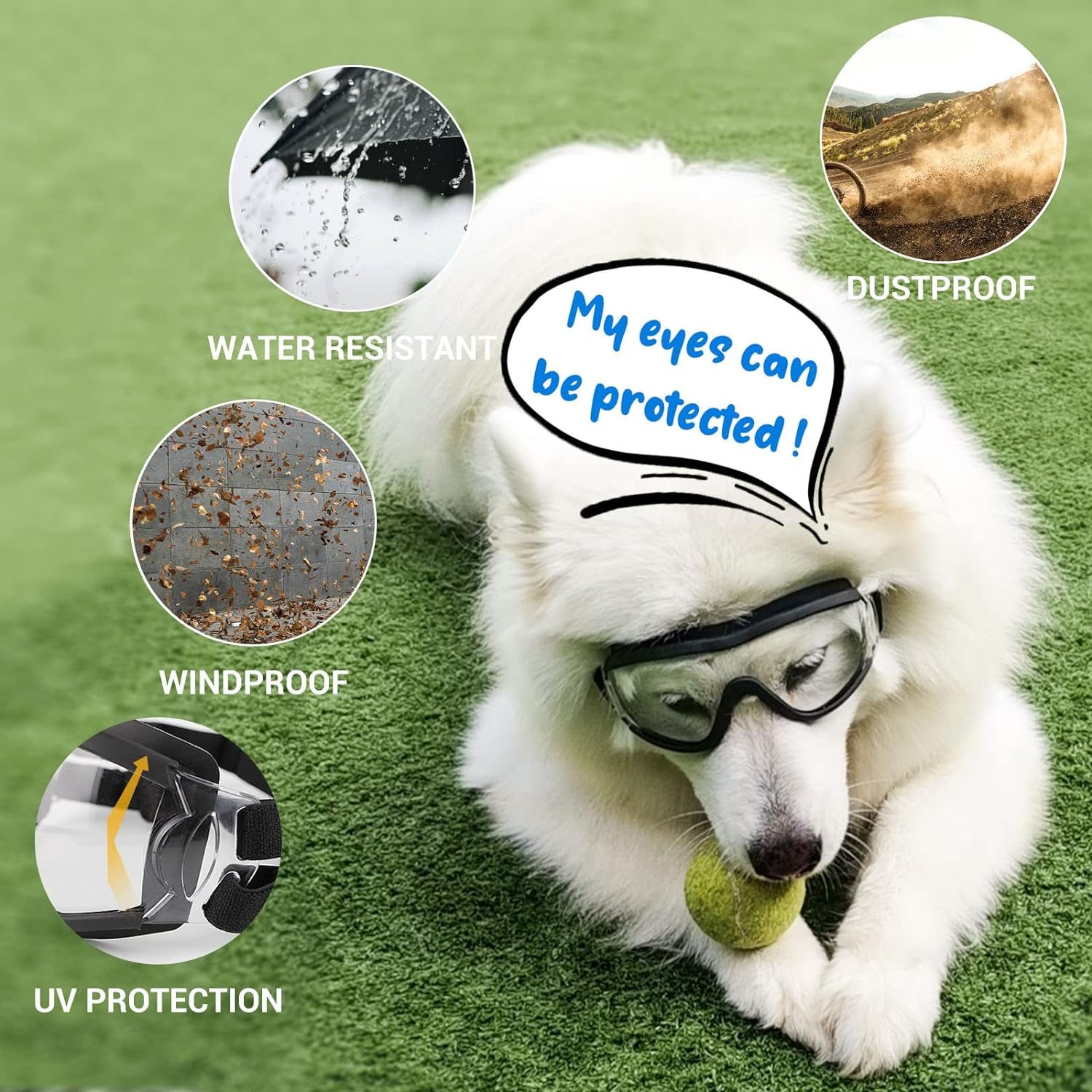 NAMSAN Dog Sunglasses Medium to Large Dog UV Transparent Goggles Windproof Anti-Dust Snowproof Pet Glasses with Elastic Straps, Clear image number 1