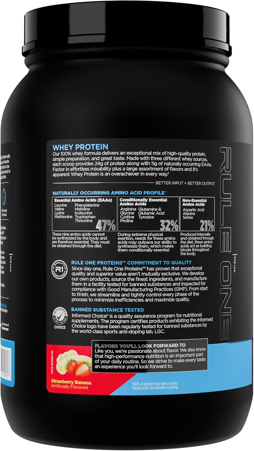Rule 1 Whey Blend Powder 905 G, Strawberry Banana (27 Servings) image number 6