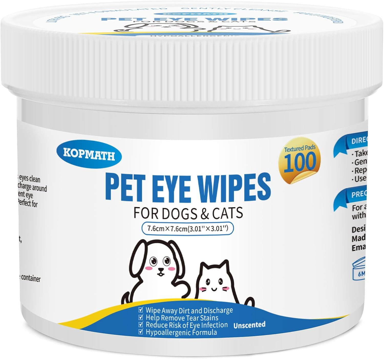 Kopmath Dog Eye Wipes, Tear Stain Wipes for Dogs, Big & Thick Cat Eye Wipes for Dogs, Mild Ingredient,Texturized & Presoaked Pet Eye Cleaner Pad for Discharge Crust Booger,100 Ct,Unscented image number 3