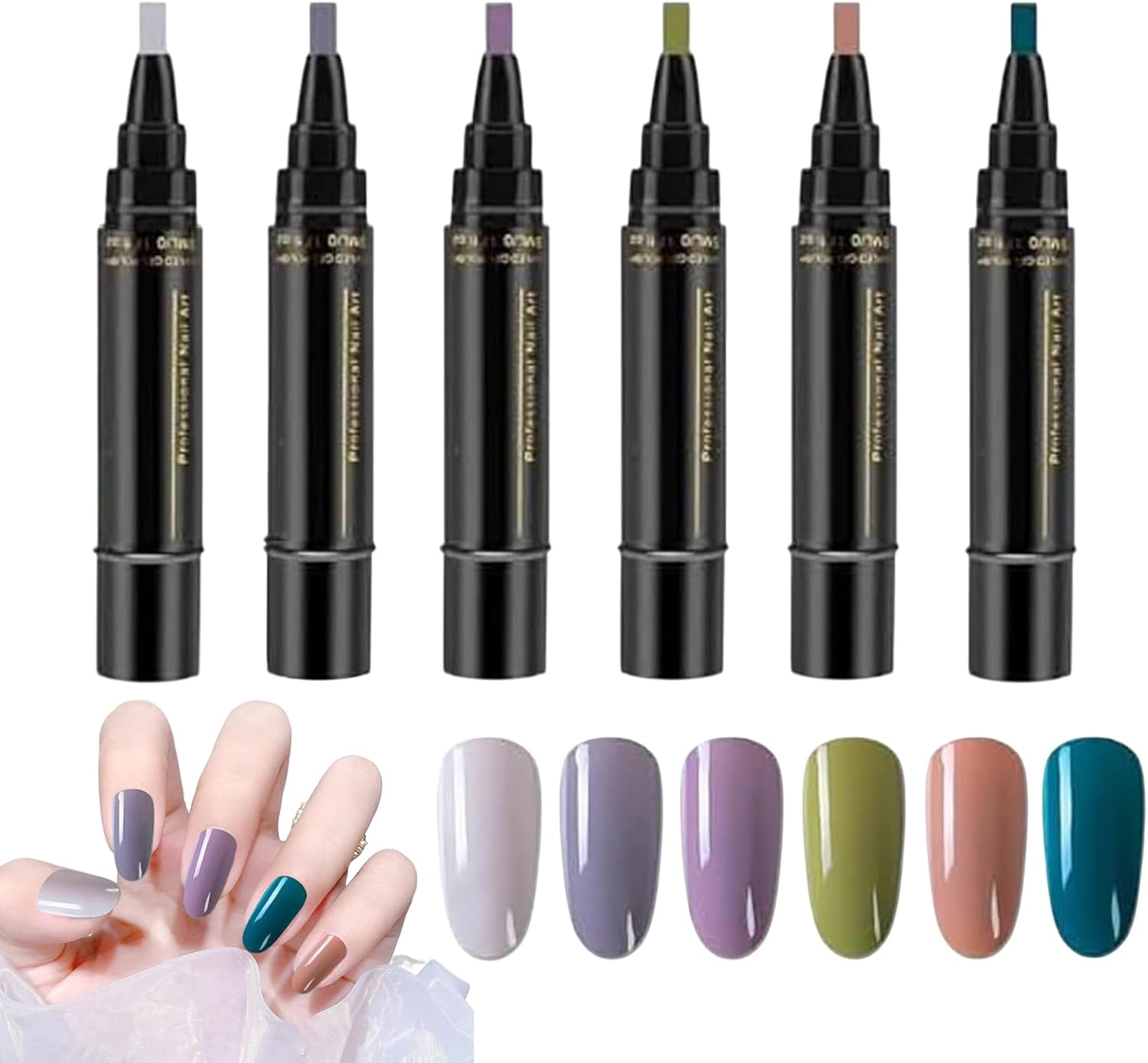 Nail Polish Pens for Nail | Quick-Dry Nail Polish Painting Kit 6 Colors,No Uvgel Nail Polish Crafts Pens Home Manicure Helper