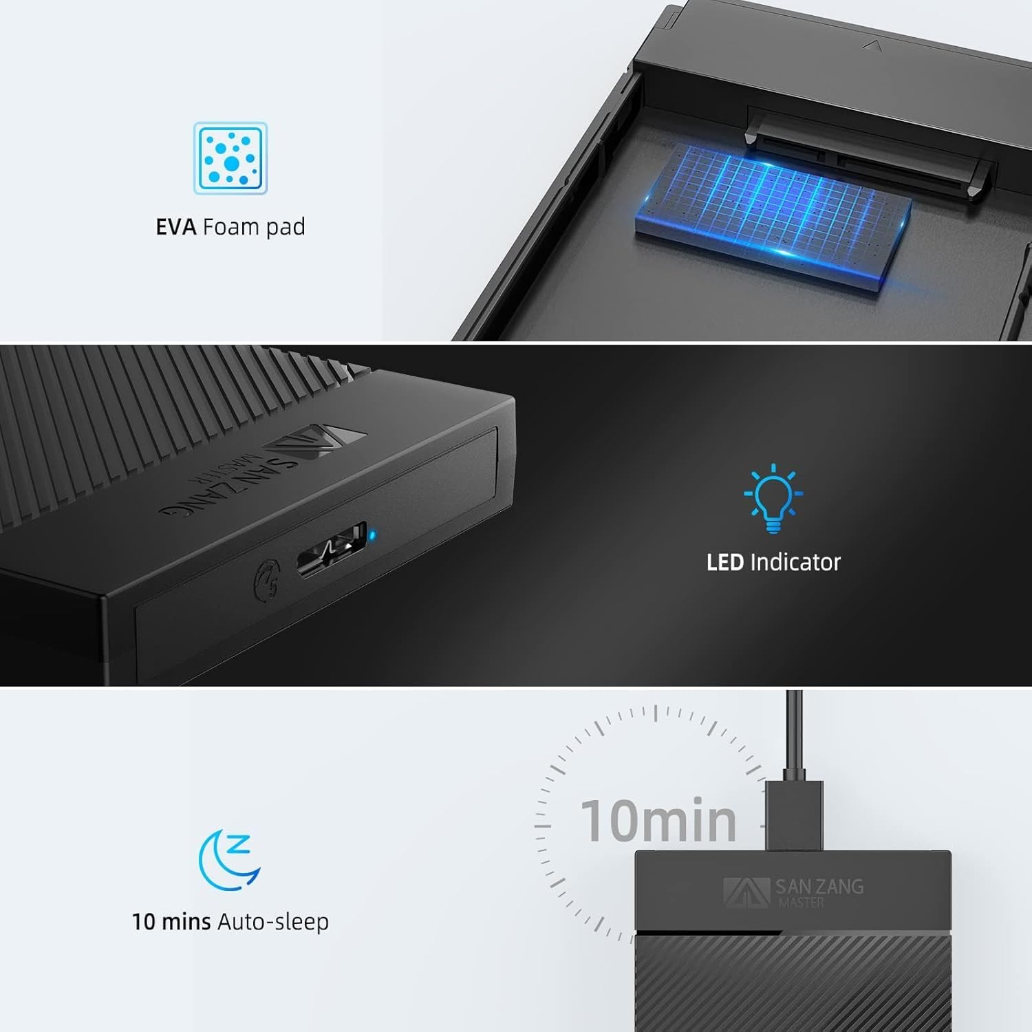 SANZANG Hard Drive Enclosure 2.5 Inch USB 3.0 Hard Drive Enclosure with USB 3.0 Cable Tool-Free for 2 5 Inch SATA SSD and HDD in Height 9.5 Mm 7 Mm, UASP & Trim Supported image number 6