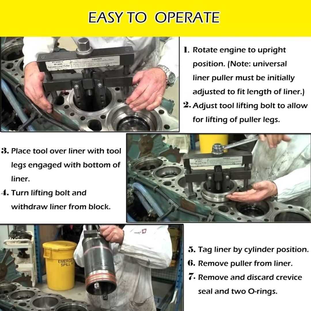 Yoursme Heavy-Duty Truck Universal Cylinder Liner Puller PT-6400-C Fit for Mack Cummins Caterpillar Detroit International Engine Wet Liners 3-7/8 to 6-1/4 Bore